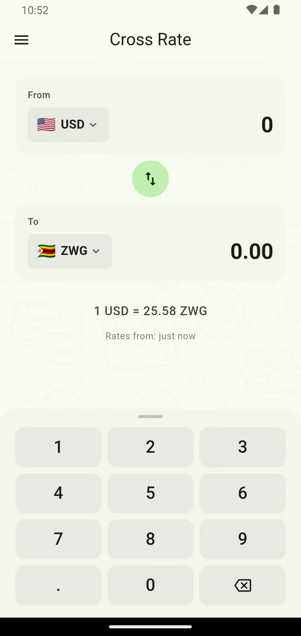 CrossRate app, screen 2 of 3
