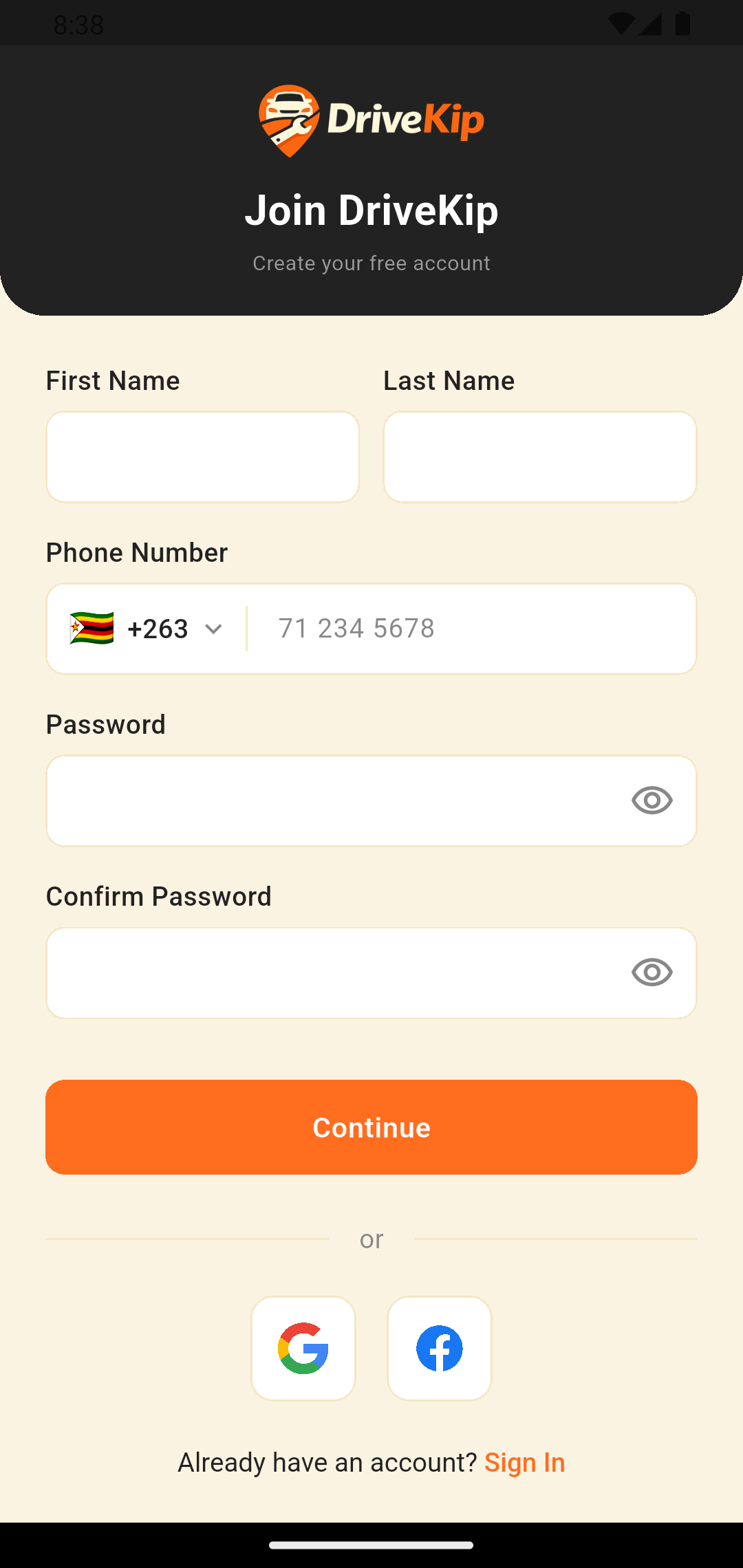 DriveKip App - Screen 2
