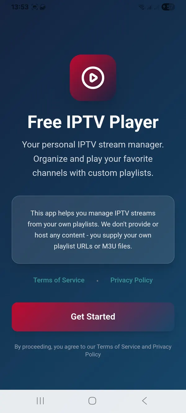 IPTV Player app, screen 1 of 2