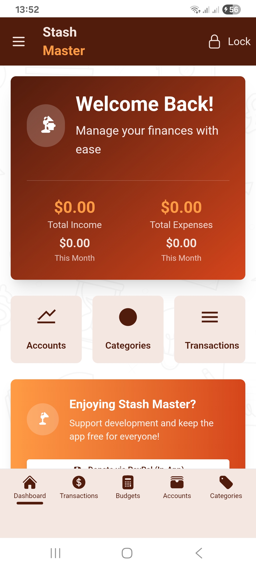 StashMaster App - Screen 1