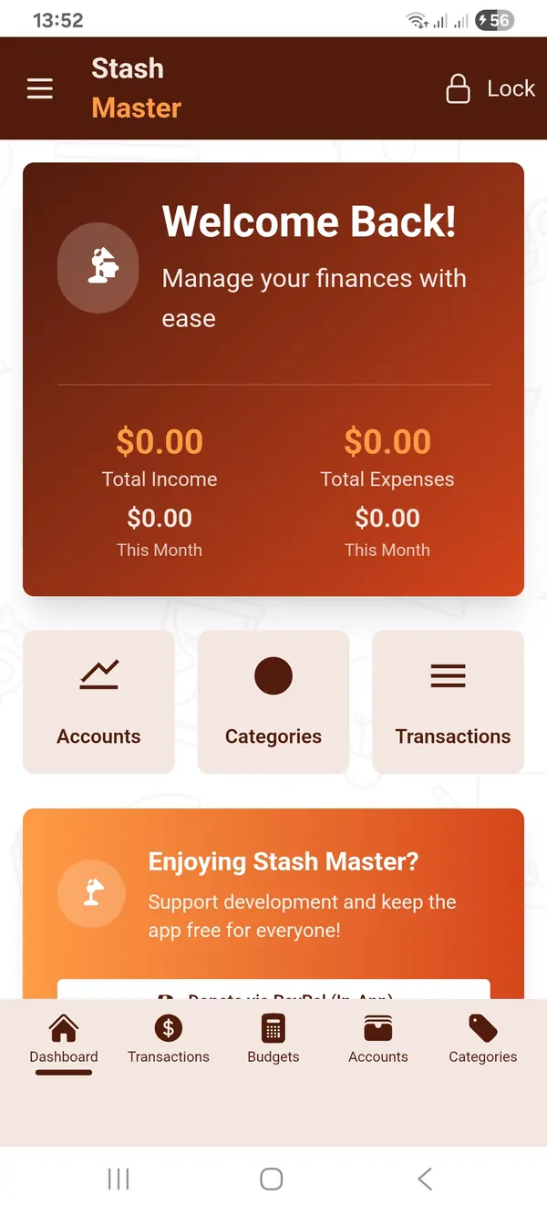 StashMaster app, screen 1 of 1