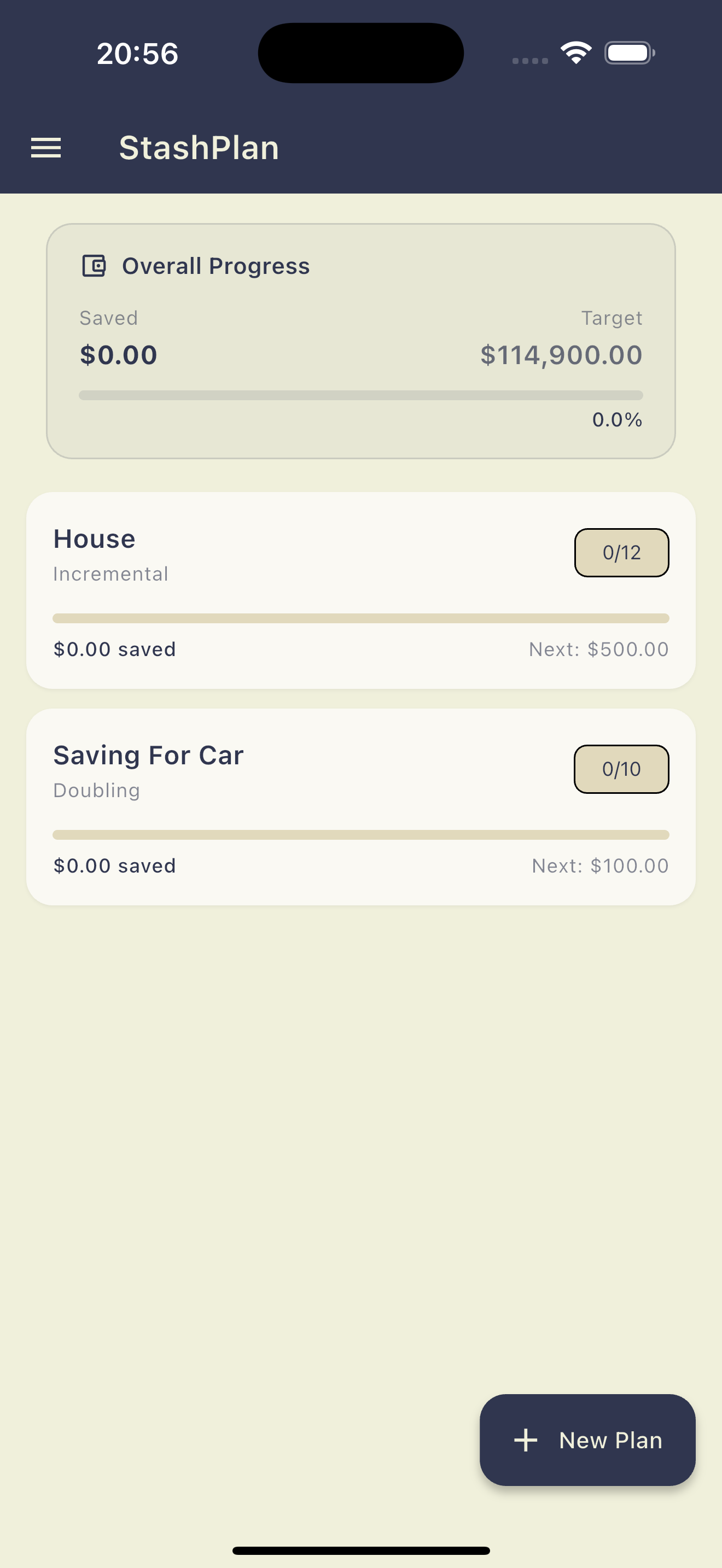 StashPlan App - Screen 1