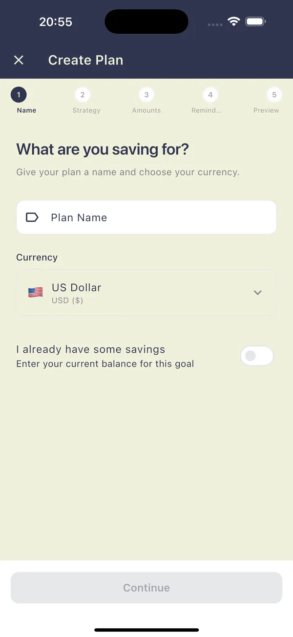 StashPlan app, screen 2 of 5